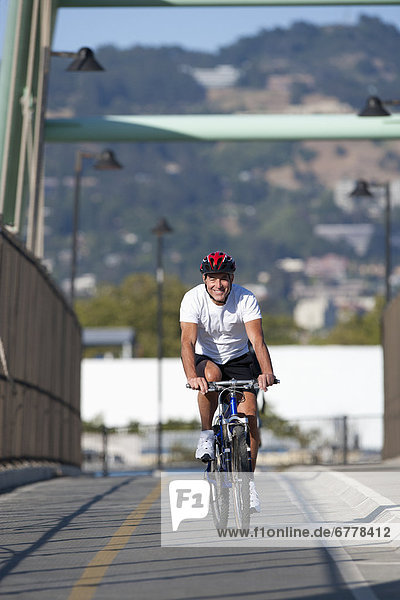 USA  California  Berkeley  Cyclist on bridge