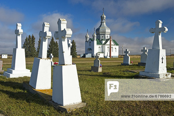 Ukrainian Orthodox Church and gravestones  Insinger  Saskatchewan