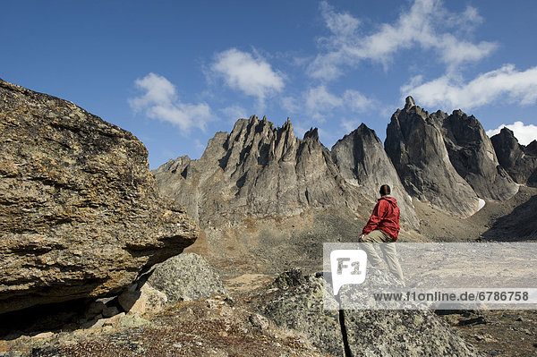 Hiker on Mount Monolith in the Ogilvie Mountains  Tombstone Territorial Park  Northern Yukon