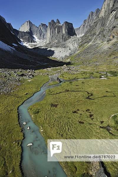 Aerial view of fairy meadows  Cirque of Unclimbables and Nahanni River  Nahanni National Park  Northwest Territories