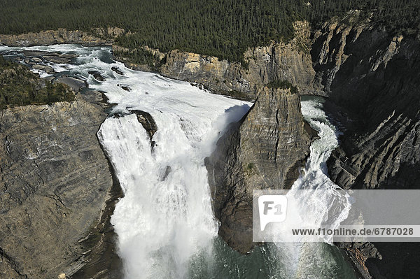 Aerial view of Virginia Falls  one of Canada's largest waterfalls  Nahanni National Park  Northwest Territories