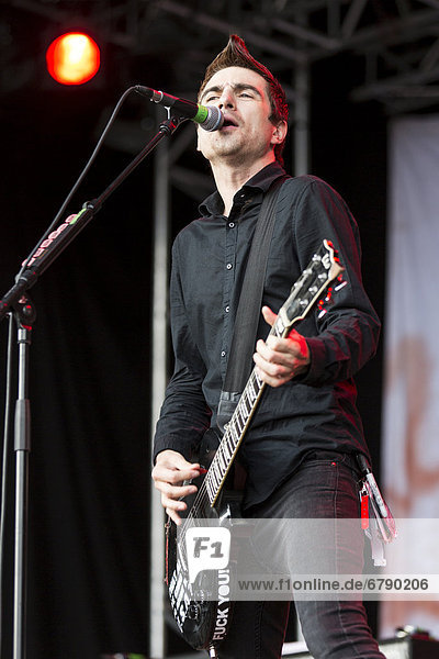 Singer and frontman Justin Sane from the U.S. political punk band Anti-Flag performing live at Heitere Open Air in Zofingen  Aargau  Switzerland  Europe