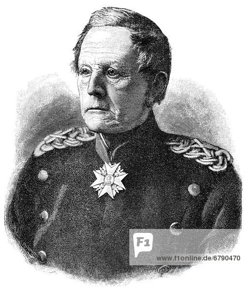 Historische Zeichnung  Portrait von Helmuth Karl Bernhard Graf von Moltke  1800 - 1891  ein preußischer Generalfeldmarschall im Deutsch-Französischen Krieg 1870-1871