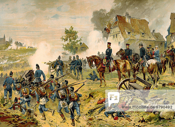 Historische Zeichnung  die Schlacht von Weißenburg am 4. August 1870 bei Weißenburg im Elsass  Frankreich  Deutsch-Französischen Krieg 1870-71