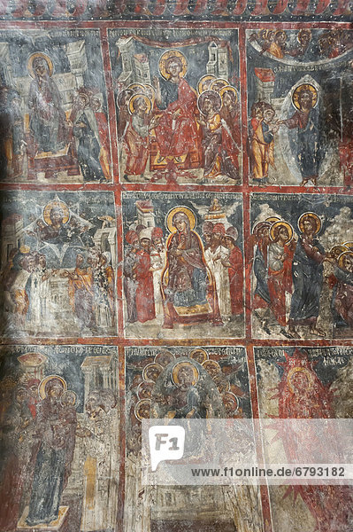 Ancient frescoes  wall paintings depicting the life of Jesus  Panagia and Sotiras Church  Greek Orthodox church  Roustika  Crete  Greece  Europe