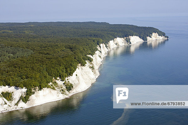 Aerial view  white chalk cliffs near Sassnitz  Ruegen Island  Mecklenburg-Western Pomerania  Germany  Europe