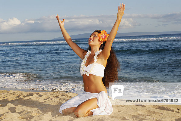 Schönheit  Ozean  Küste  tanzen  Mädchen  hawaiianisch