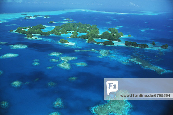 Micronesia  Palau  Aerial of Rock Islands  blue ocean
