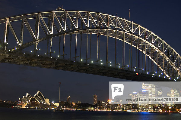 Hafen Opernhaus Oper Opern Nacht Brücke Australien New South Wales Sydney