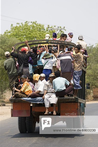 Back Of A Truck Filled With People  Bagan Myanmar