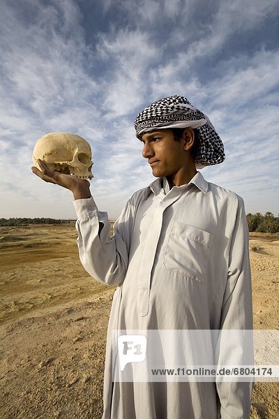 Mann  Mensch  halten  Wüste  jung  Totenkopf