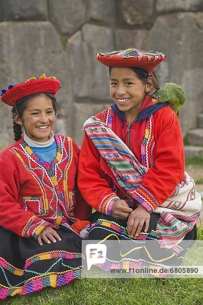 Girls In Traditional Clothing  Sacsayhuaman  Cusco  Peru