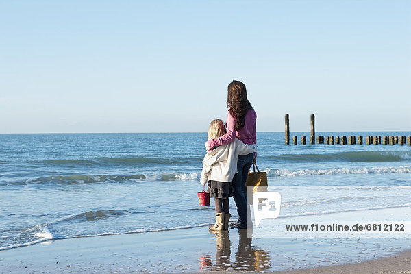 Netherlands  Zeeland  Haamstede  Mother with daughter on beach
