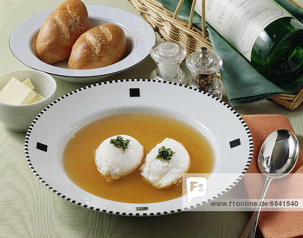 Poached Egg and Consomme Soup
