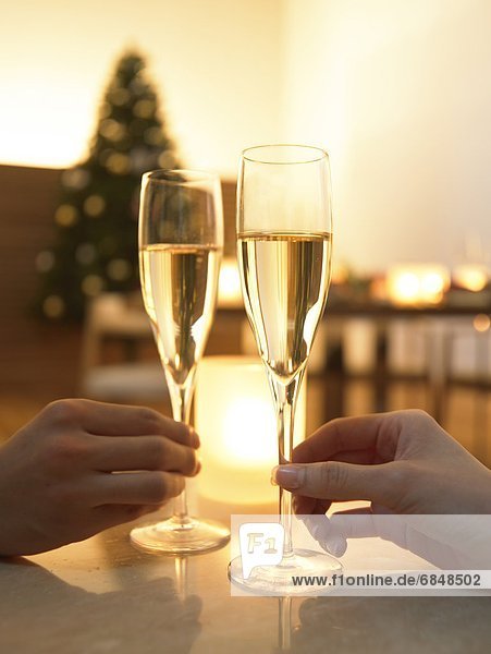 Couple holding glass of champagne  differential focus
