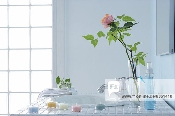 Spülbecken Seife Badezimmer Blumenvase Rose