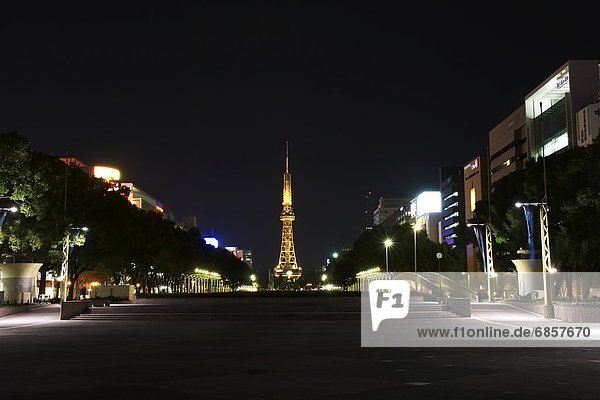 A Television Tower Illuminated at Night. Nagoya  Aichi Prefecture  Japan