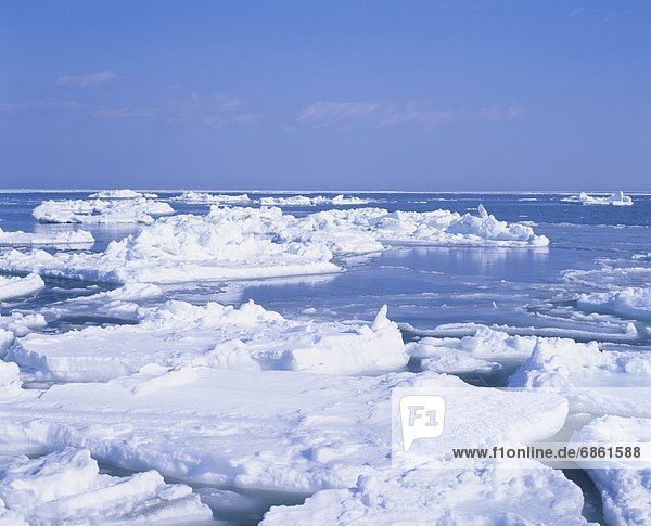 Drift Ice on the Ocean. Hokkaido  Japan