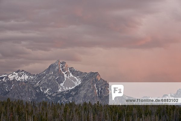 Pink clouds at sunset over The Sawtooth Mountains  Sawtooth National Recreation Area  Idaho  United States of America  North America