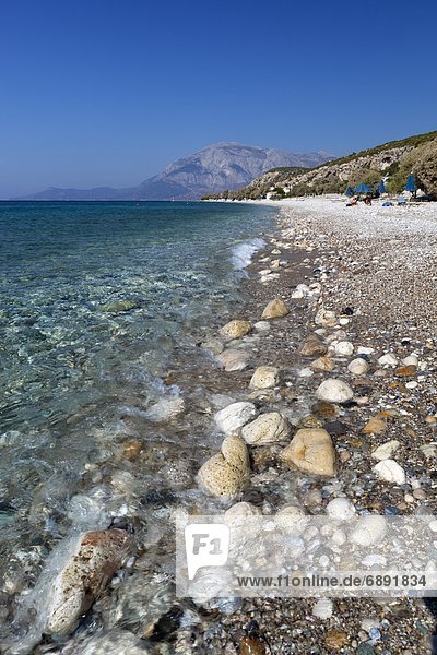Balos beach and Mount Kerketeas  Ormos Koumeikon  Samos  Aegean Islands  Greece