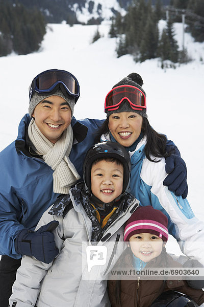 Portrait of Family on Ski Hill  Whistler  British Columbia  Canada