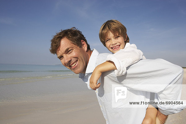 Father on Beach with Son  Majorca  Spain