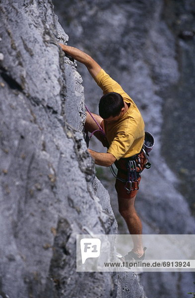 Man Rock Climbing  Kananaskis Country  Alberta  Canada