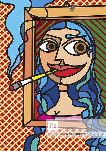rauchen  rauchend  raucht  qualm  qualmend  qualmt  Frau  Illustration  streichen  streicht  streichend  anstreichen  anstreichend