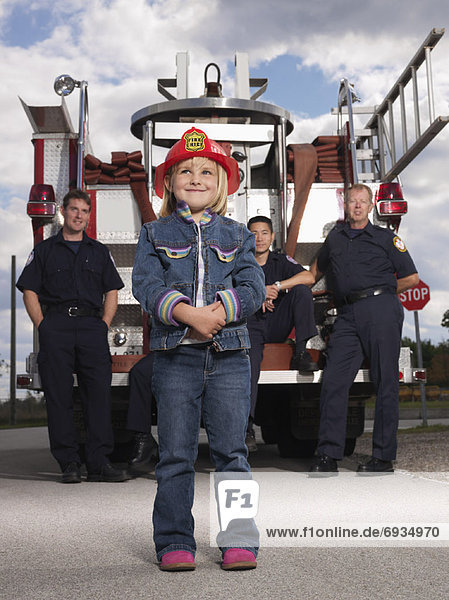 Portrait of Girl with Fire Fighters