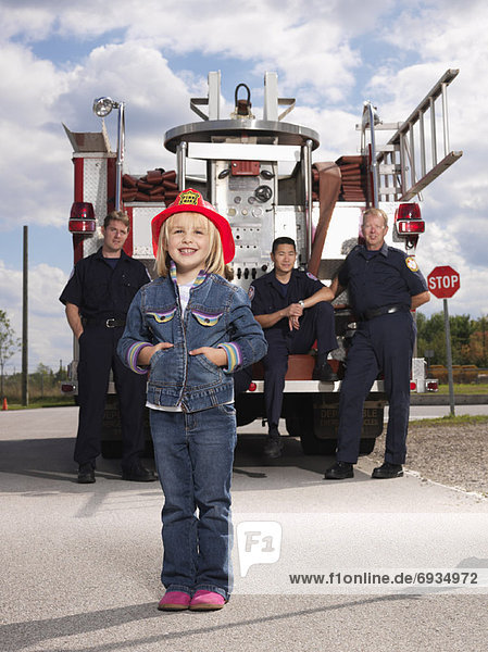 Portrait of Girl with Fire Fighters