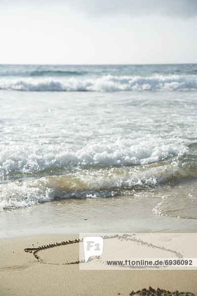 Deutschland Ostsee Herz Im Sand Am Strand Gezeichnet