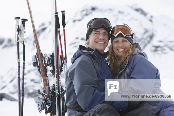 Couple Taking a Break from Skiing Whistler  BC  Canada