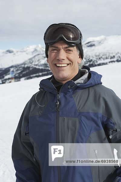 Portrait of Man on Ski Hill  Whistler  BC  Canada