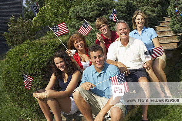 Family Celebrating the 4th of July  Belgrade Lakes  Maine  USA