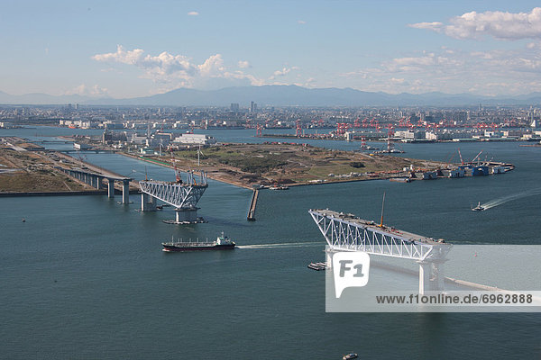Aerial view of Rinkai Ohashi Bridge  Koto ward  Tokyo Prefecture  Honshu  Japan