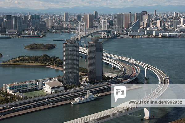 Aerial view of Rainbow bridge  Minato ward  Tokyo Prefecture  Honshu  Japan