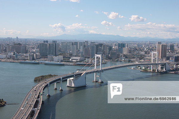 Aerial view of Rainbow bridge  Minato ward  Tokyo Prefecture  Honshu  Japan