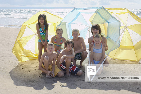 Group Portrait of Kids on the Beach  Elmvale  Ontario  Canada