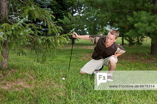 Man with Golf Ball in Rough  Burlington  Ontario  Canada