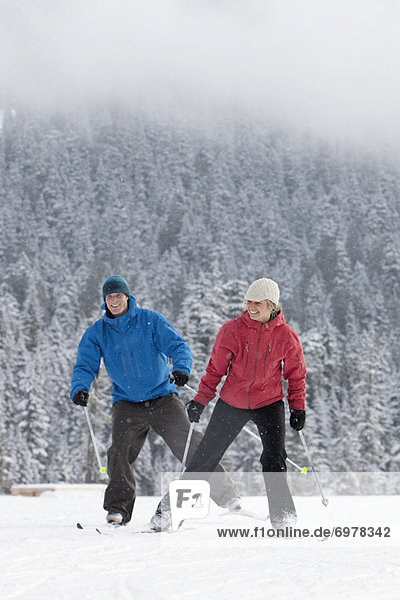 Couple Cross Country Skiing  Whistler  British Columbia  Canada
