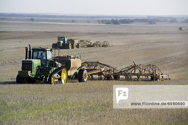 Wheat Sowing  Two Tractors Pulling Seed Drills  Australia