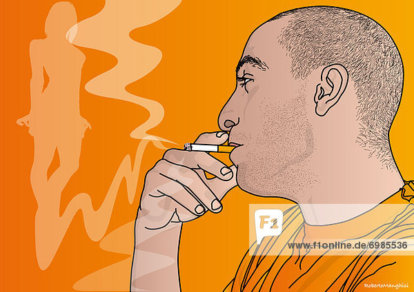 rauchen rauchend raucht qualm qualmend qualmt Mann Zigarette Illustration