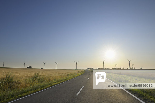 Country Road and Wind Turbines  Rhineland-Palatinate  Germany