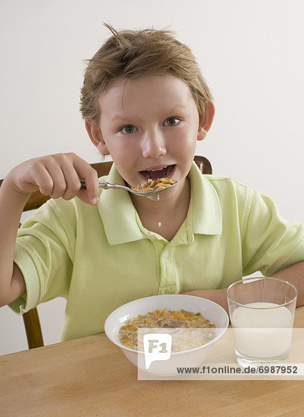 Little Boy Eating Cereal
