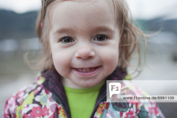 Close-up Portrait of Little Girl Outdoors Oregon USA