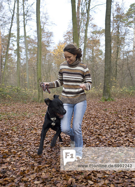 Woman With Her Dog  Mannheim  Baden-Wurttemberg  Germany