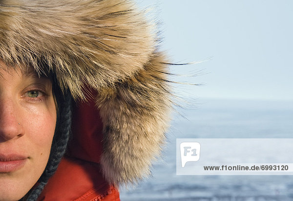hoch  oben  nahe  Portrait  Frau  Anorak  Antarktis