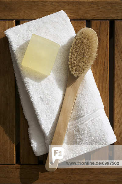 Scrub Brush  Soap and Towel