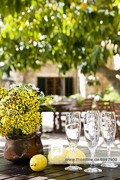 hoch  oben  nahe  Zitrone  Tisch  Champagner  Mallorca  Spanien