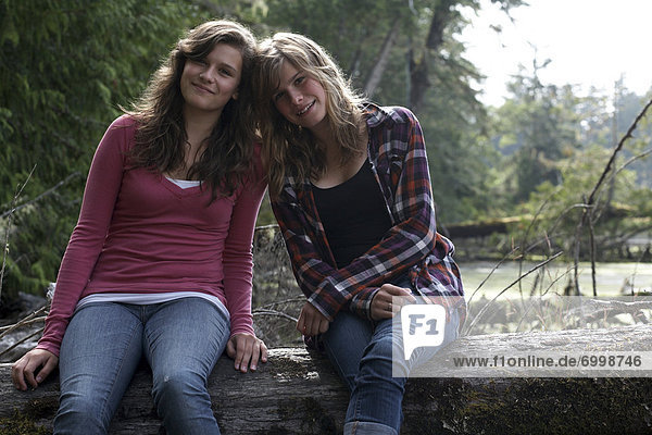 Portrait of Two Teenage Girls  Jensens Bay  Tofino  Vancouver Island  British Columbia  Canada